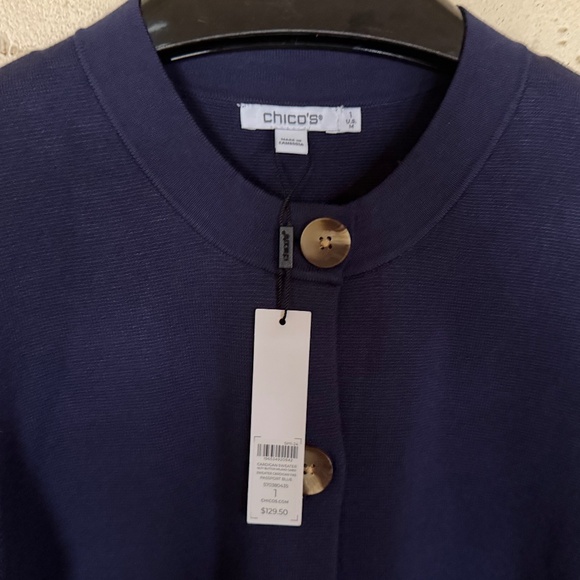 NWT Chico's Horn Button Up Cardigan Navy Passport Blue Chico's Size M - Picture 4 of 4
